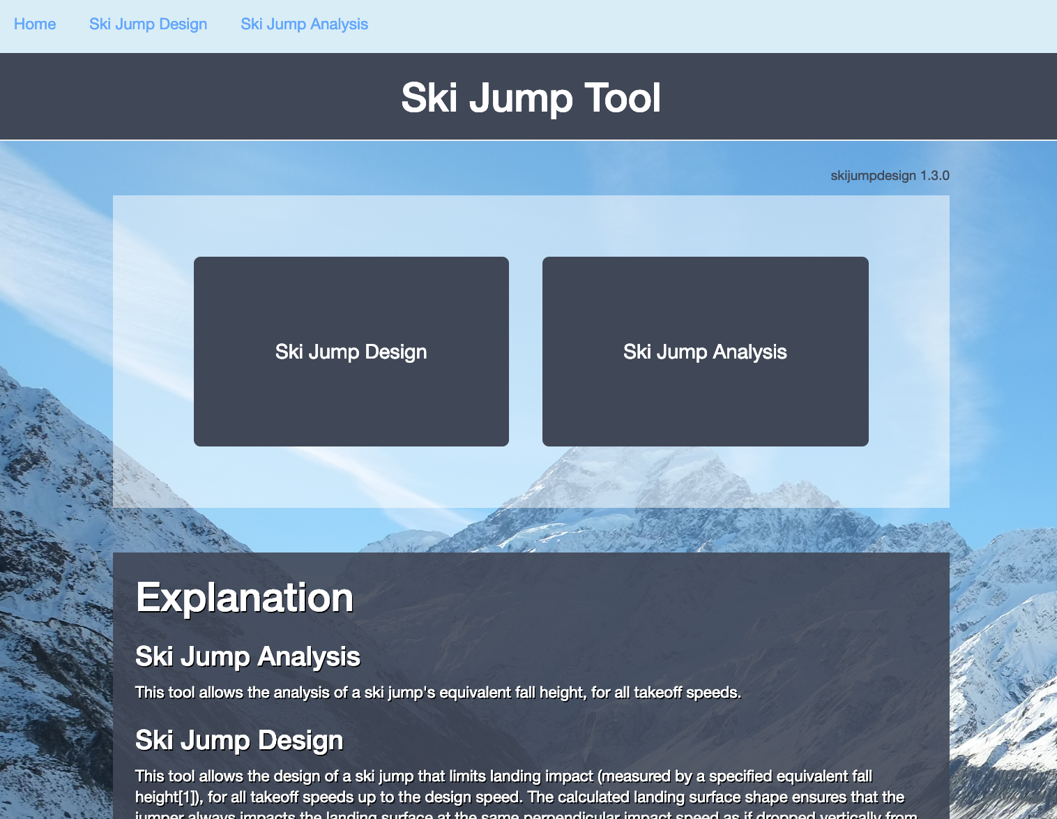 Ski Jump Tool Home Page.